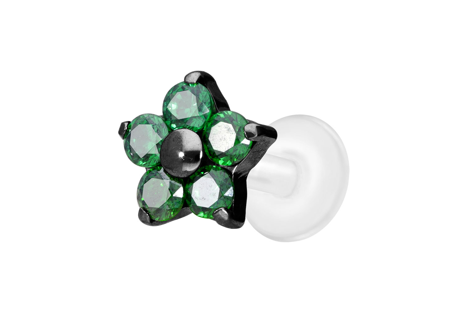 PTFE Labret Piercing mit Innengewinde + Titan-Aufsatz KRISTALLBLUME